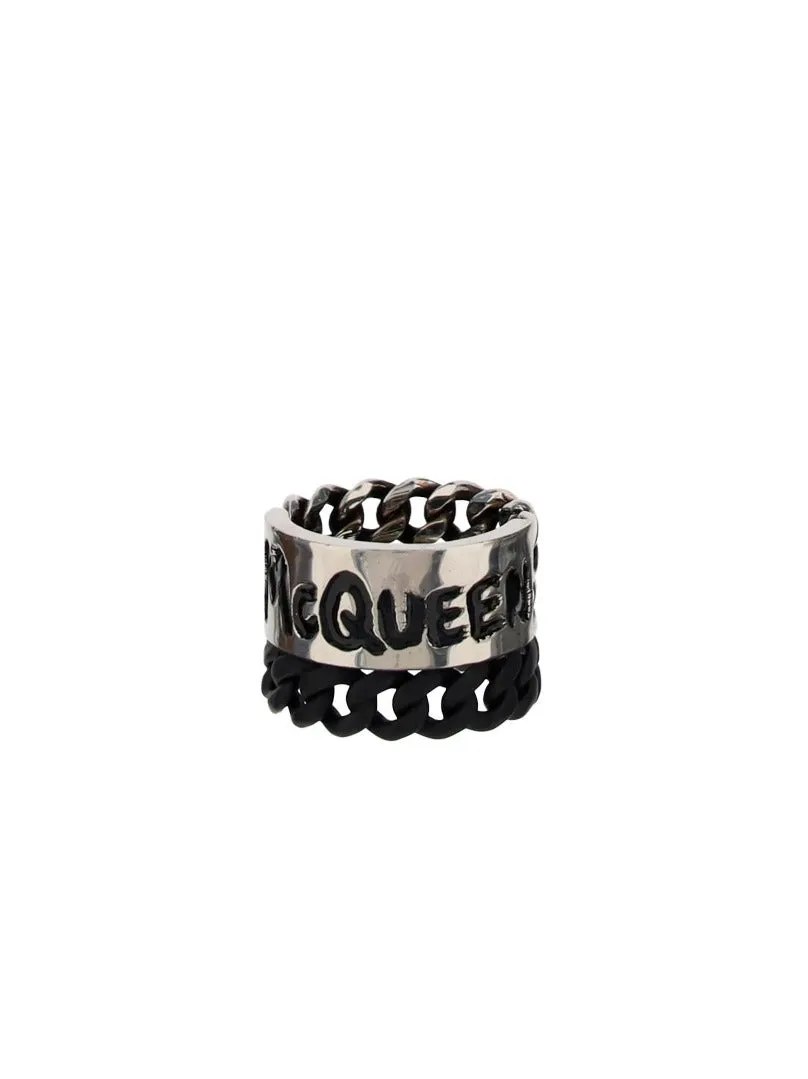 Alexander McQueen Graffiti Logo Chainlink Ring
