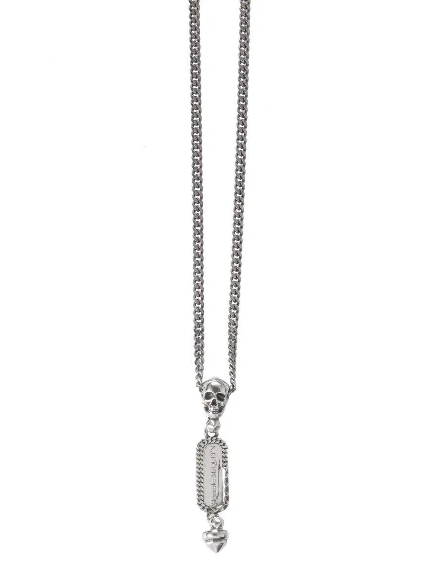 Alexander McQueen Logo Engraved Skull Charm Necklace