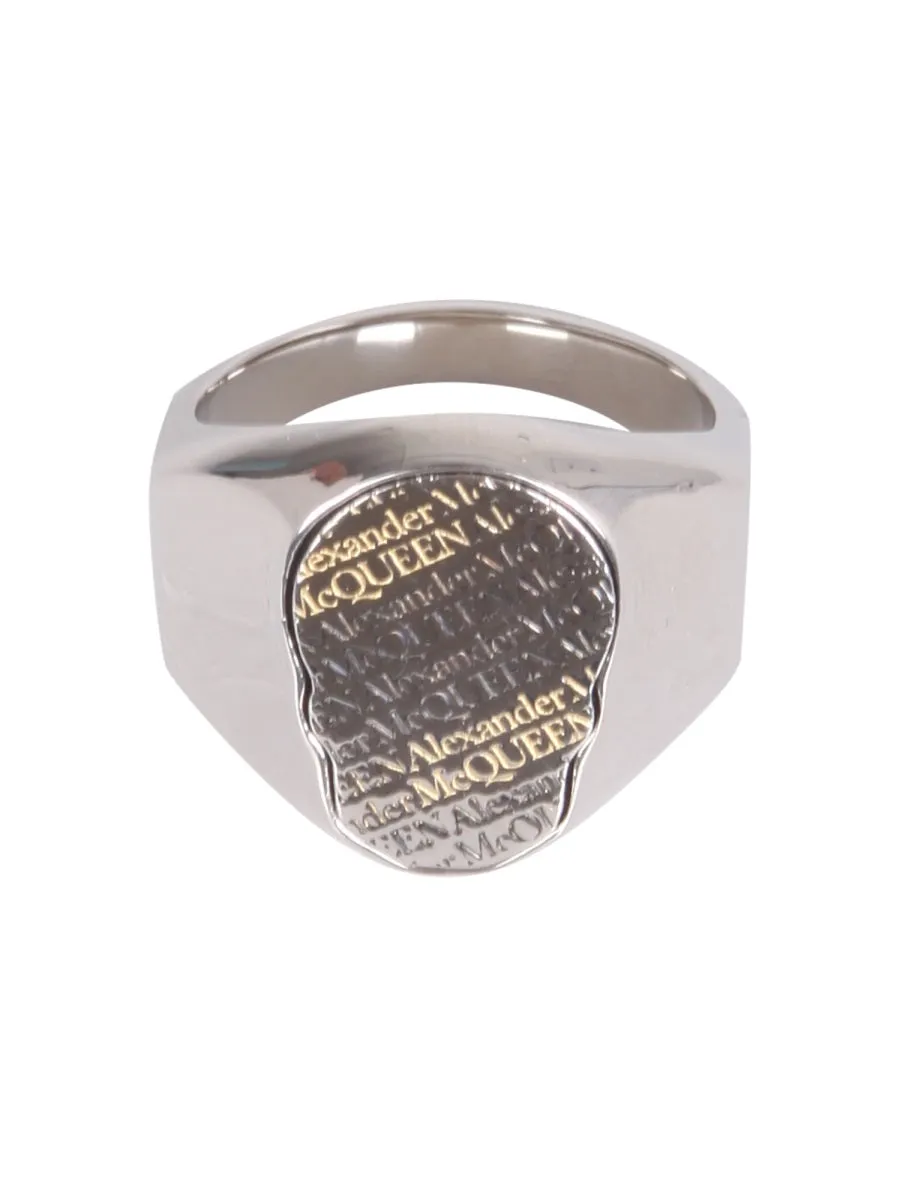 Alexander McQueen Logo Print Skull Ring